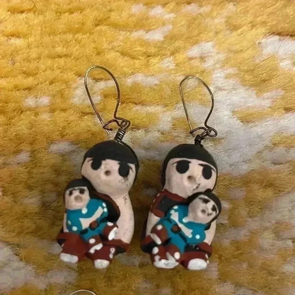 Bundle 2 pair Guatemalan earrings jade turquoise silver donkeys - Picture 3 of 3